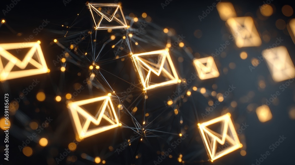 Poster digital messaging: a futuristic, artistic representation of emails and global communication, with lu