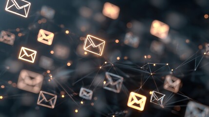 Digital Mail Flow: A vibrant network of interconnected email symbols, gracefully navigating the digital landscape, symbolizing modern communication in a dynamic and visually engaging display.