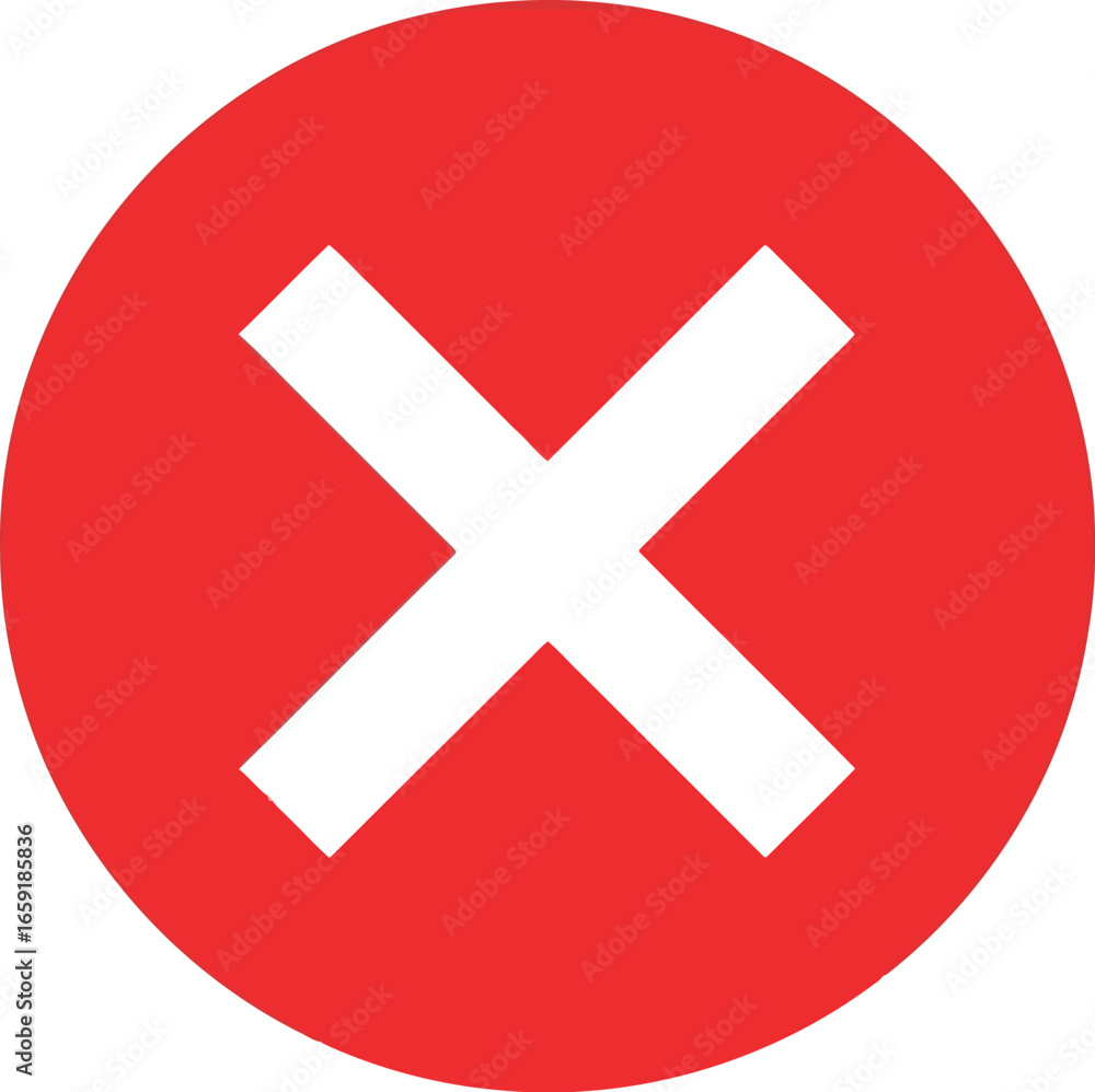 Poster Vector vector art of white cross inside a red circle, a symbol for wrong or error, transparent background