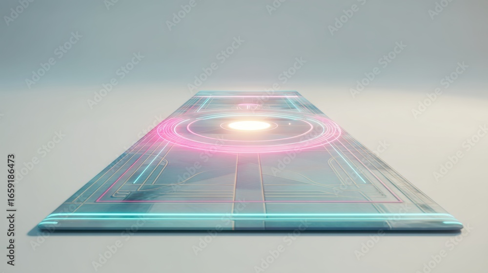 Aufkleber futuristic digital interface with glowing circular elements on transparent panel