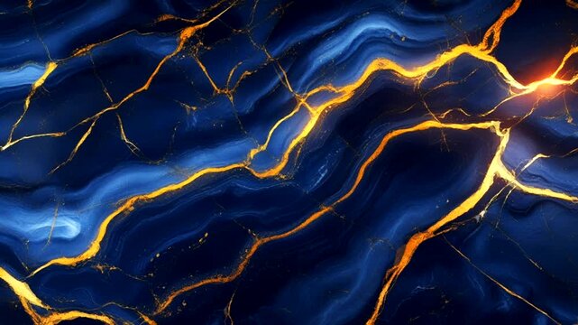 A dramatic and elegant abstract marble texture. The base color is a blend of dark blue and bright blue that ripples, resembling waves or natural rock formations.