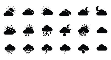 Weather forecast icons set with various cloud and sun conditions