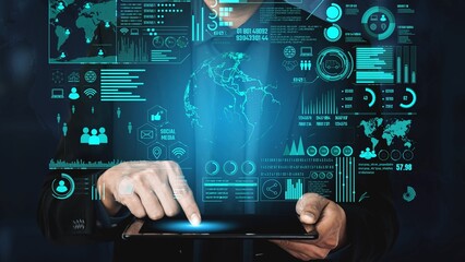Data center monitoring dashboard visualize network performance, connection status, usage rate, and telecommunication insight. Data center monitoring efficiency improvement network transparency. Thunk