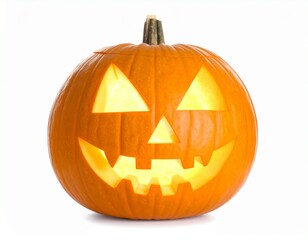 A glowing Halloween jack-o'-lantern with a carved face