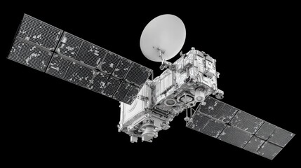 Orbiting the Earth: A highly detailed, realistic image showcases a sophisticated satellite with solar panels deployed, communicating through space and relaying crucial information.