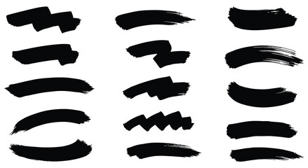 Collection of black brush strokes on a white background for design
