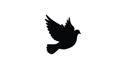 A black silhouette of a bird in flight on a white background