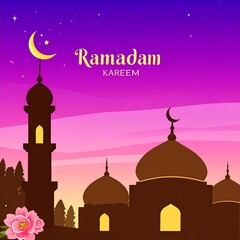 Ramadan mosque, moon, stars