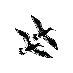 Obraz premium Monochrome illustration of two albatrosses gracefully soaring through the air with wings outstretched