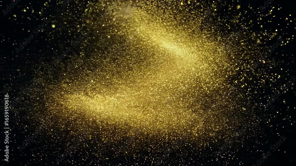 Poster this captivating image features shimmering golden particles gracefully floating against a dark backg