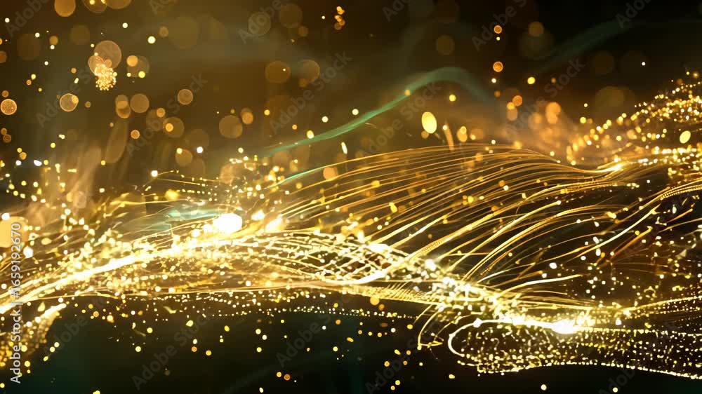 Poster captivating abstract image featuring sparkling gold lights on a dark background. perfect for use in 