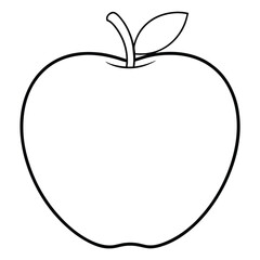 Simple apple outline drawing with a leaf and stem illustration