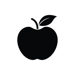 Simple Black Apple Icon with a Leaf, Isolated on White Background