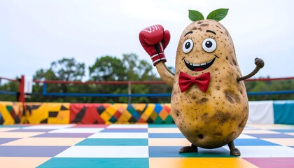 Cartoon potato in boxing gloves