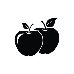 Two black stylized apples with leaves illustration on a white background