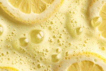 Close up of Fresh Lemon Slices in Bubbly Juice Vibrant Yellow Citrus Texture Refreshing Summer