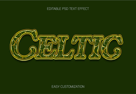 Yellow And Green Celtic Font Ornamental Decorative Text Effect