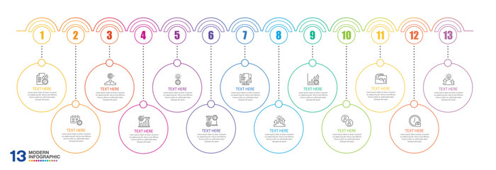 Infographic design with icons and 13 options or steps. Infographics business concept.