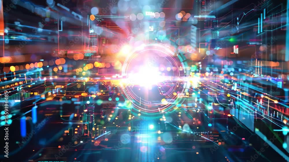 Aufkleber this vibrant digital background features dynamic light patterns and colorful glows, perfect for tech
