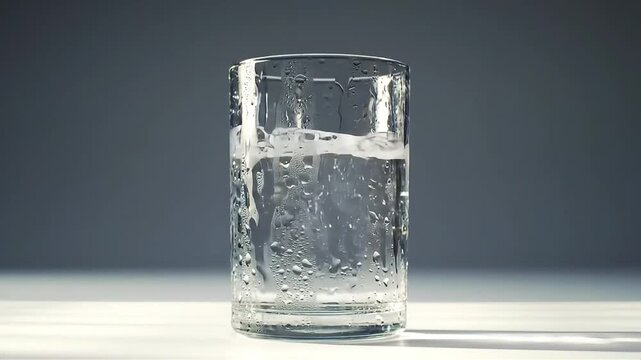 Refreshing Cold Water Poured into a Chilled Glass with Condensation, Creating Splashes and Ripples on the Surface
