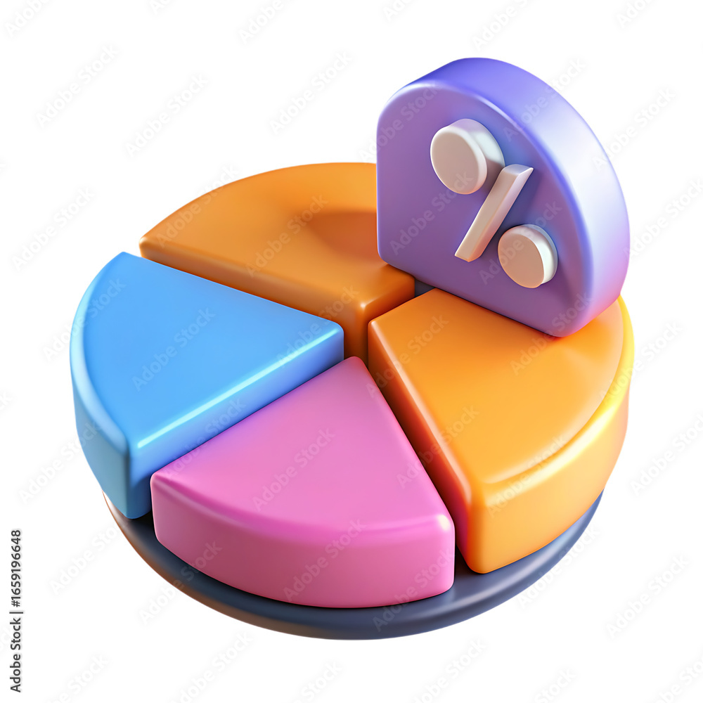 Aufkleber 3d pie chart with percentage icon isolated on transparent background