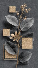 Elegant botanical illustration with muted tones and geometric accents