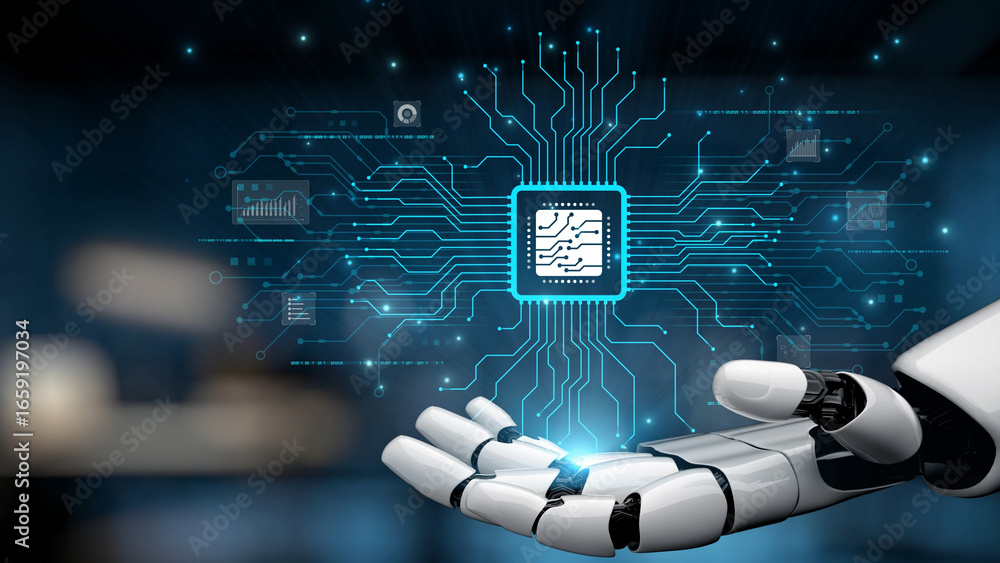 Aufkleber ai assistant brain processor with llm technology, big data, machine learning, generative ai for busi