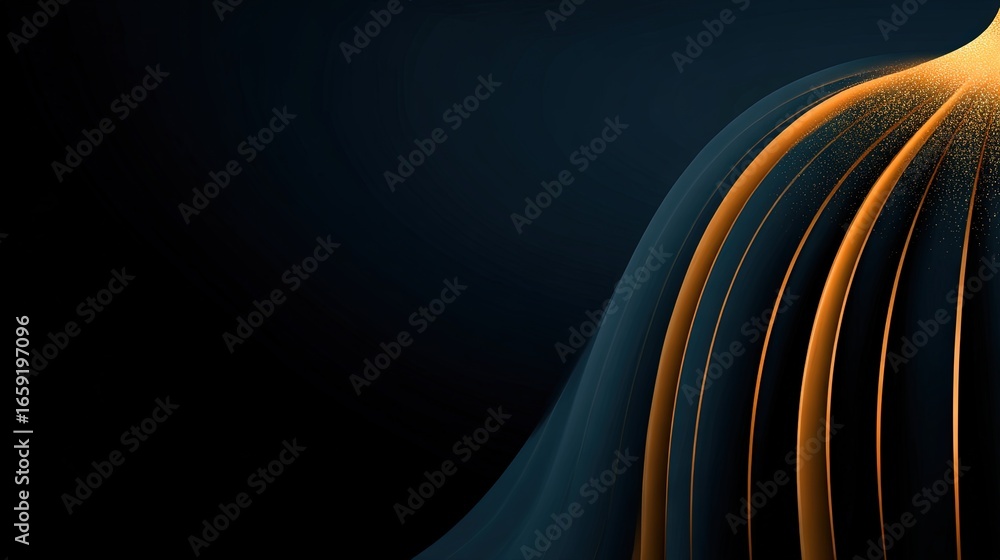 Aufkleber abstract golden light trails flowing on dark background minimal futuristic wave design elegant curve