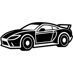 Fototapeta premium Black Silhouette of a Modern Sports Car with Spoiler and Racing Stripes automobile vehicle