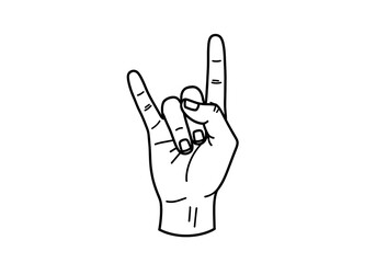 Hand Sign - Rock and Roll Gesture Outline on White Background
