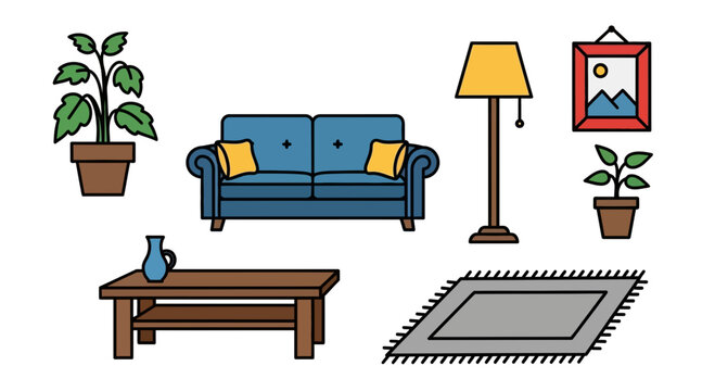 Living room furniture and decor elements