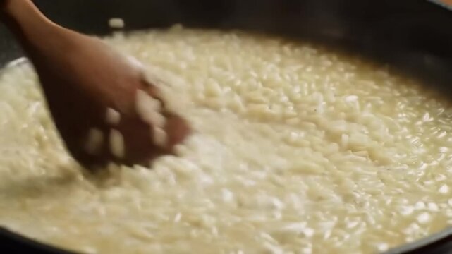 Cooking risotto in a pan