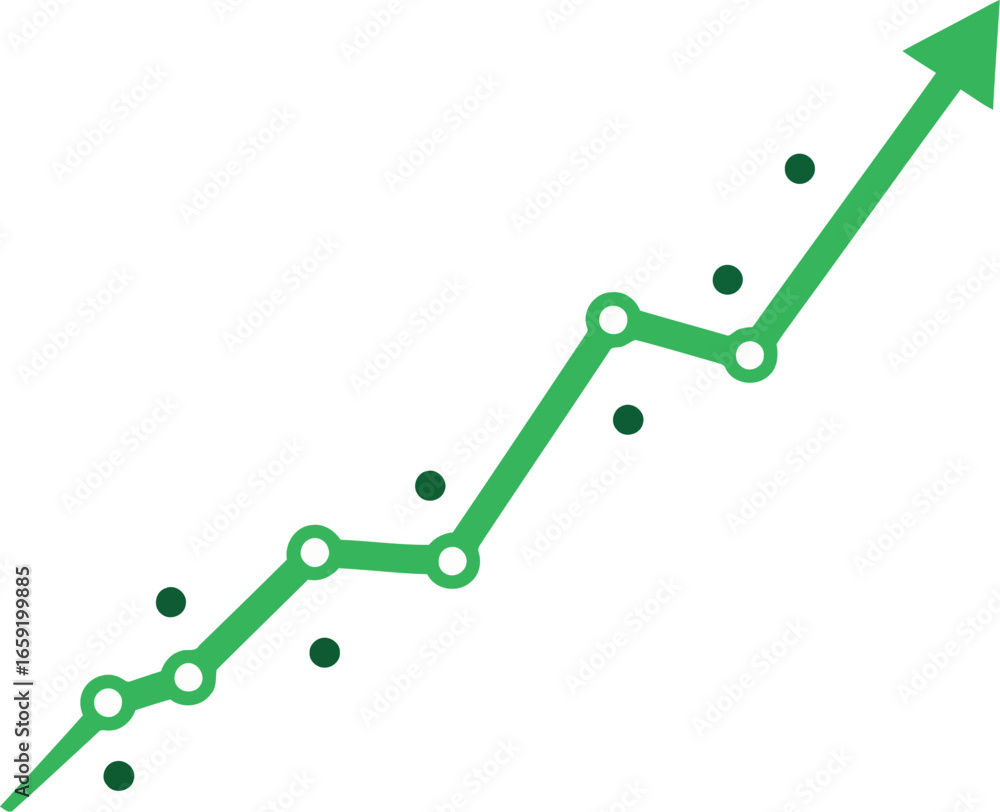 Aufkleber vector vector art of green line graph showing upward trend with data points, transparent background