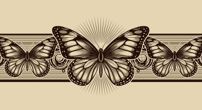 Vintage butterfly pattern with ornate details and symmetrical wings