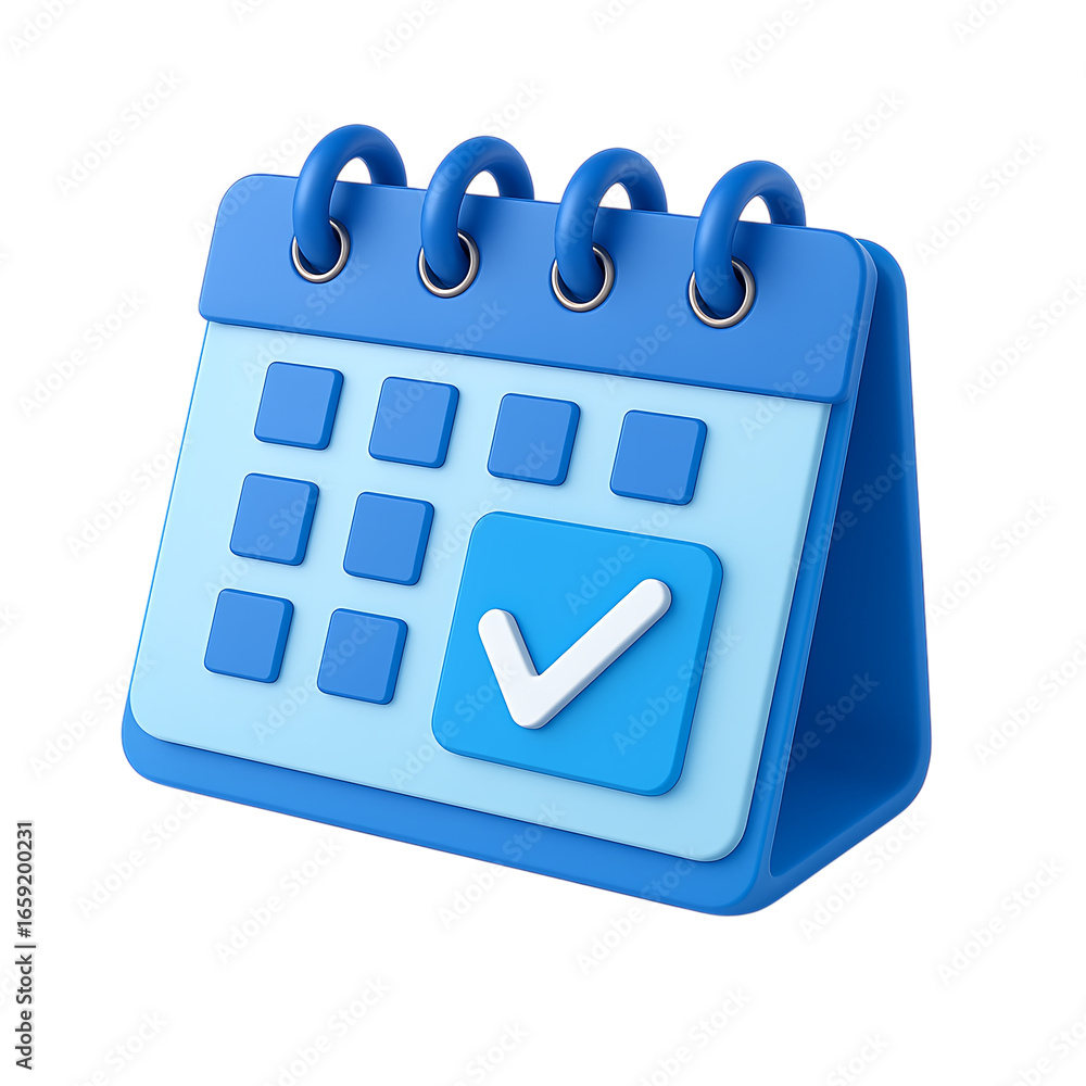 Poster 3d calendar with checkmark isolated on transparent background