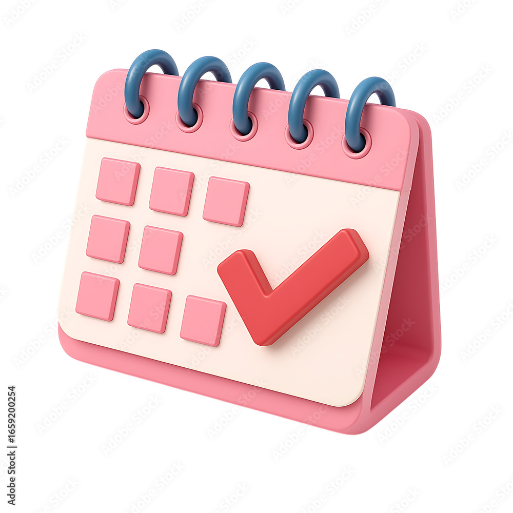 Poster 3d calendar with checkmark isolated on transparent background