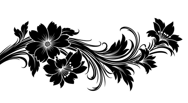 Black floral ornament with leaves