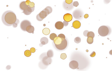 Christmas gold bokeh dust particles effect on transparent background, celebrations bokeh dust particles with snow flakes new year concept