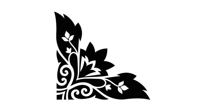 Black floral corner ornament design element