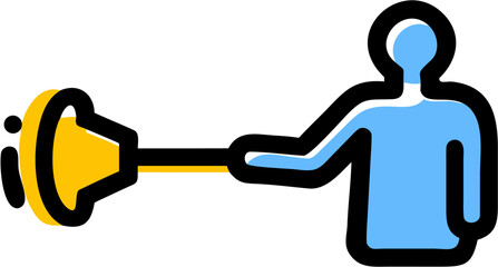 Illustration of a person holding a yellow plunger with a black outline on a white background design style