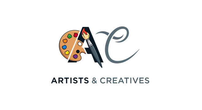 Artists and creatives logo with paint brush and palette