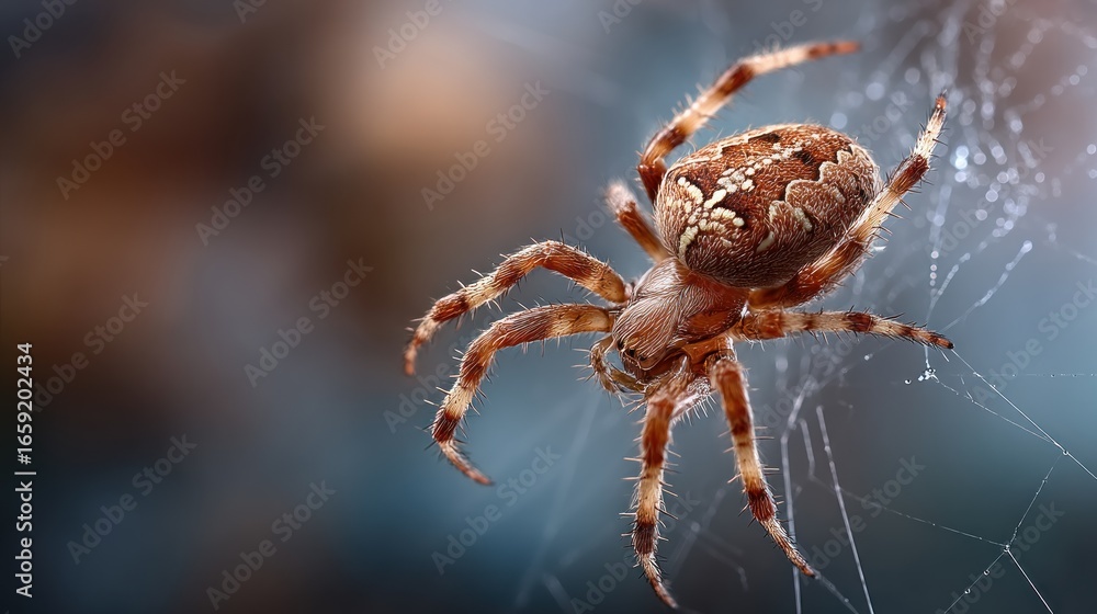 Wall mural enigmatic orb weaver spider weaving its intricate web in the twilight hours