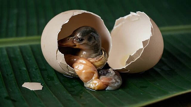 balut duck embryo emerging from cracked egg