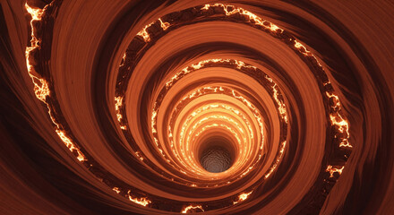 Descending into a warm glowing spiral vortex with fiery lavalike energy veins.