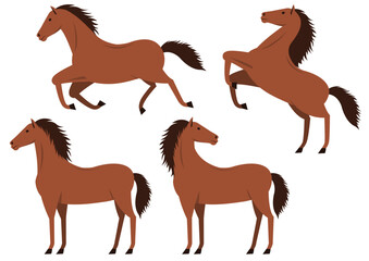 横むきの茶色の馬のイラストのセット
