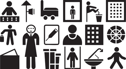 A simple set of black vector icons showing diverse people and business figures