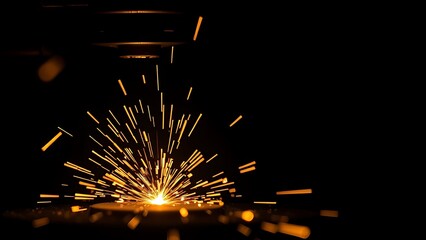 Abstract close-up of glowing orange sparks in a dark industrial setting, showcasing metalwork artistry.