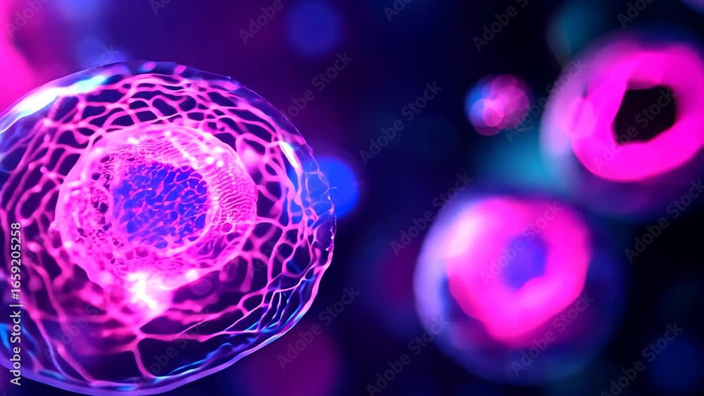 Poster this striking image showcases a vibrant and abstract representation of cellular structures, emphasiz
