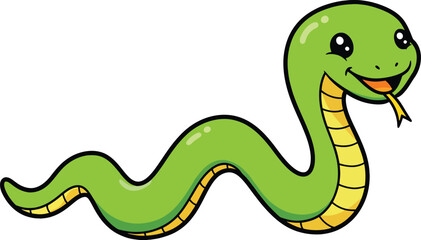 Naklejka premium A cheerful cartoon depiction of a green snake.
