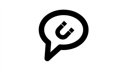 Black Magnet Chat Bubble Icon for Attraction, Interaction Design